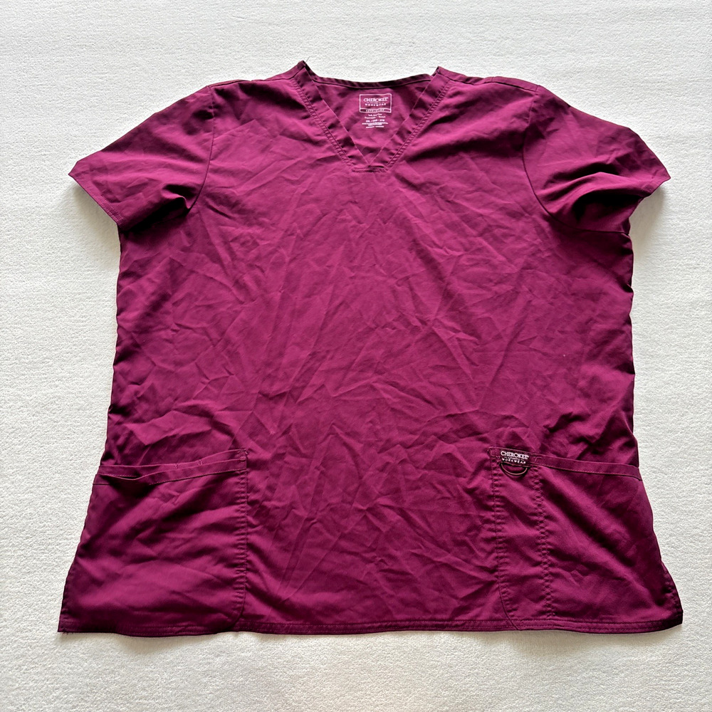 Cherokee Revolution Scrub Top Womens 3XL Wine Red V-Neck Stretch WW620